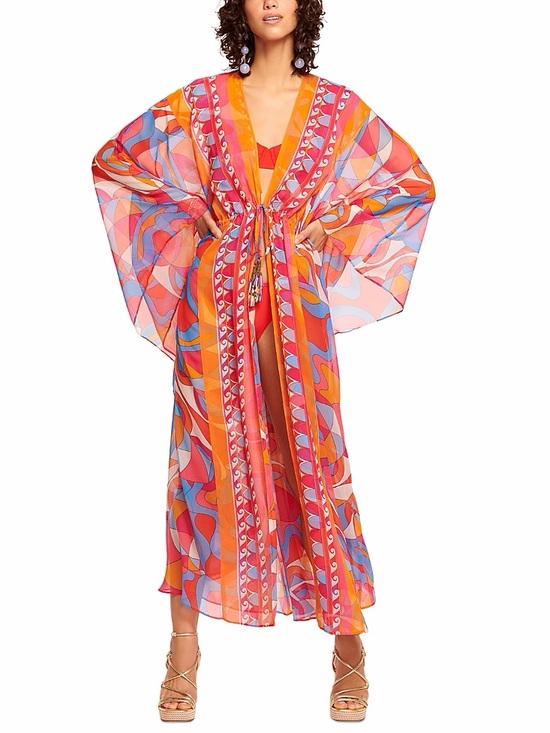 Ramy Brook Other - Ramy Brook Phebe Semi-Sheer Maxi Coverup Dress Apricot Multi Sz S MSRP $345 NWT
